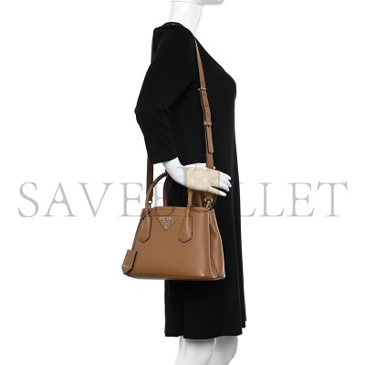 PRADA VITELLO DAINO SOFT MINI DOUBLE BAG CARAMEL 1BG443 (25*18.5*12.5cm) 
